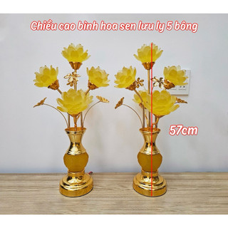 [Hàng Cao Cấp]Cặp Đèn Thờ 5 Bông Hoa Sen Lưu Ly