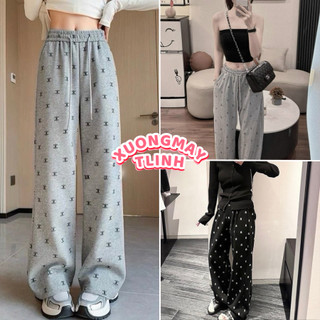Quần ống rộng chất tăm hàn lạnh , Quần suông Dập in họa chữ x dành cho nữ phong cách hàn quốc