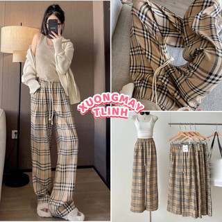 Quần Kẻ Caro Quần Suông Dài Ống Rộng Kẻ Caro Thô Mềm Freesize, Quần dài nữ BBR ống rộng kẻ sọc hot hit