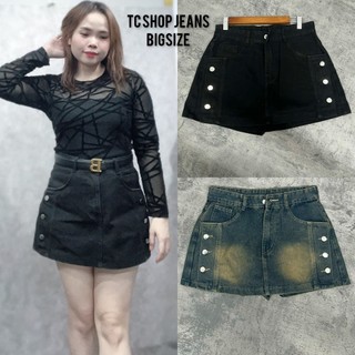 TCSHOPJEANS Quần Váy Jeans Nữ Bigsize Lưng Cao 6 Nút Viền Màu Rêu Bụi Và Đen MS 2034 Women Khuy