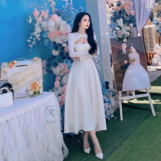 Váy Umi Xoè Tay Dài Kadi Store Form Dài Cổ Xoắn Ngực Vuông Trẻ Trung, Năng Động Phù Hợp Đi Chơi, Tiệc Tùng Và Sự Kiện