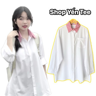 Áo sơ mi trắng dài tay cổ kẻ đỏ mới 2024, sơ mi đi học Yến Tee, sơ mi đồng phục , sơ mi học sinh
