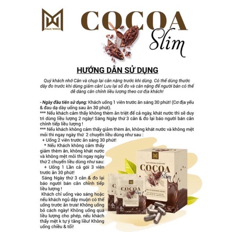 Giảm Cân Cocoa Slim Mẫu Mới Nhất Chính Hãng CTy Hộp 20 Viên Hỗ Trợ Giảm Cân Nhanh Cấp Tốc