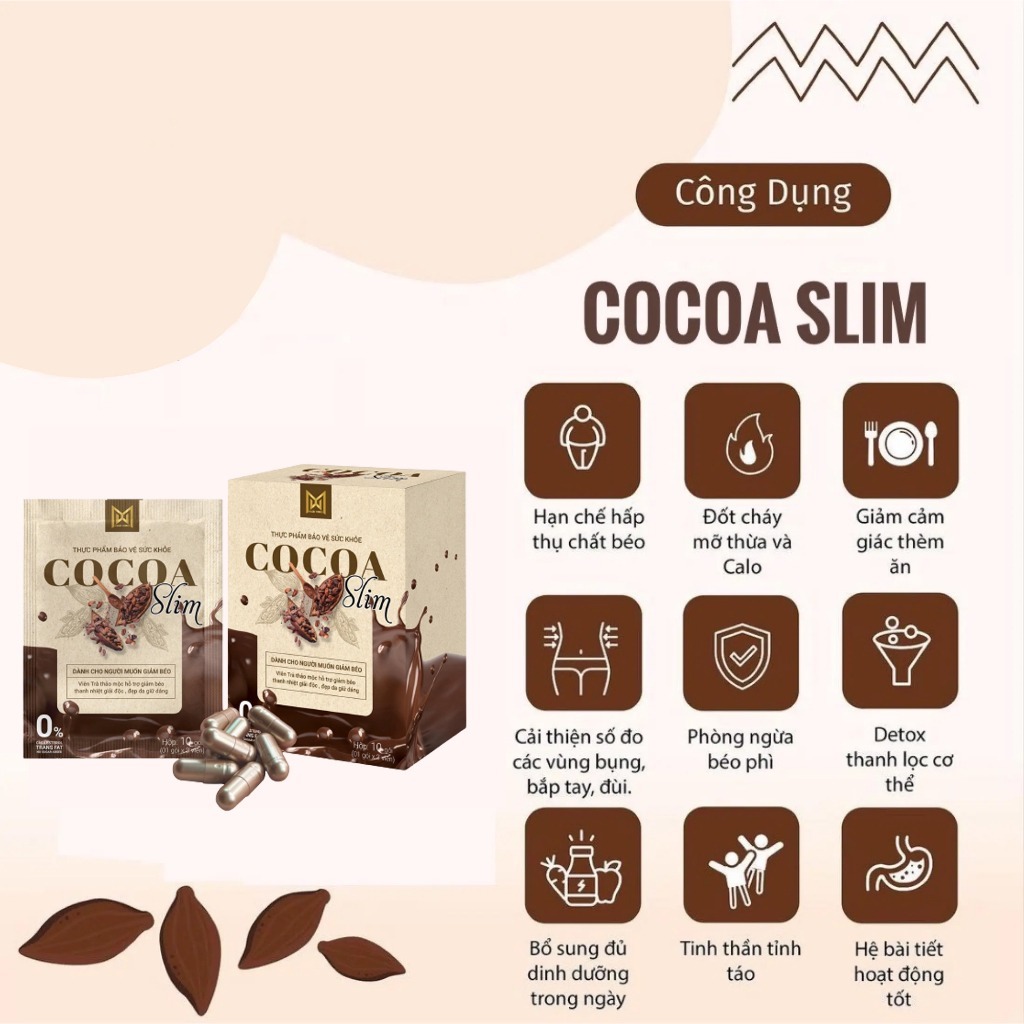 Giảm Cân Cocoa Slim Mẫu Mới Nhất Chính Hãng CTy Hộp 20 Viên Hỗ Trợ Giảm Cân Nhanh Cấp Tốc