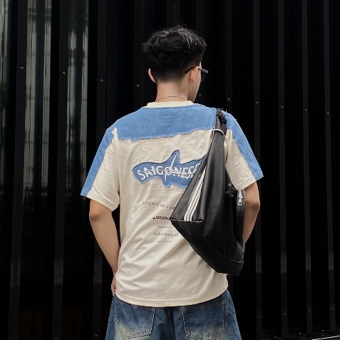 Áo Thun Unisex SAIGONESE Vải Cotton Phối Jean Denim Hoạ Tiết Shuriken Form Rộng Unisex Nam Nữ AT08SG | BigBuy360 - bigbuy360.vn