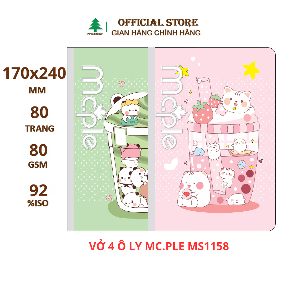 1158 - Vở 4 ô ly MC.PLE 80 trang (ĐL 80gsm, 92%ISO)
