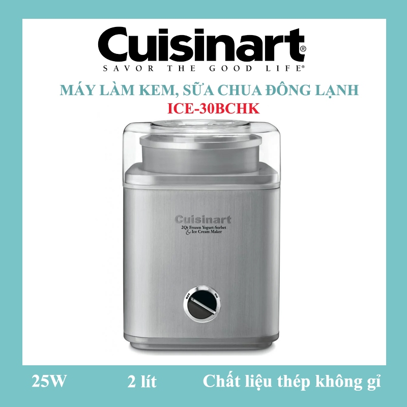 Máy làm kem sữa chua Cuisinart ICE-30BCHK, 2 lít, 25W, nhanh chóng trong 25 phút