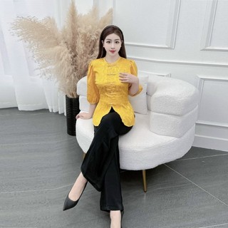 Đồ bộ áo bà ba nữ cách tân đồ bà ba nữ đồ bộ bà ba đi chùa đồ lam đi chùa nữ cao cấp vải lụa gấm - cn168
