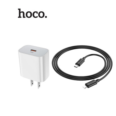 Bộ sạc nhanh Hoco C76 kèm cáp X88 Typec to IP PD20W 3.0A (ĐEN) hỗ trợ sạc nhanh , dài 1m, chân dẹt dùng cho 10/11/12