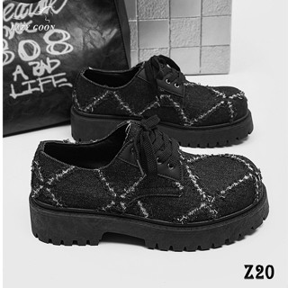 Giày Denim nam Z20 Super Chunky Derby, xuất dư mũi tròn độn đế 5,5 cm dáng unisex streetwear cá tính