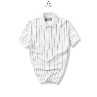 Áo polo nam CEFFYLO Họa Tiết Kẻ Sọc màu trắng chất cotton thoáng khí mềm mịn hạn chế nhăn dáng ôm nhẹ thời trang nam