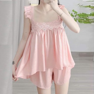 Đồ bộ ngủ 2 dây nữ sexy bộ ngủ 2 dây nữ set bộ đồ lụa xước Freesize 54kg - CN169