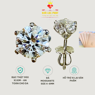 Bông tai moissanite 58 giác, Khuyên tai nam nữ Bạc xi bạch kim nụ đá từ 4-6li, Hoa tai bạc thật đẹp