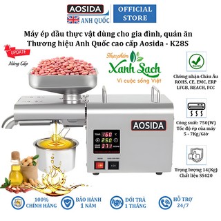 Máy ép dầu thực vật NÓNG và LẠNH chuyên nghiệp thương hiệu Anh Quốc Aosida K28S - Công Suất 750W - Bảo Hành 12 Tháng