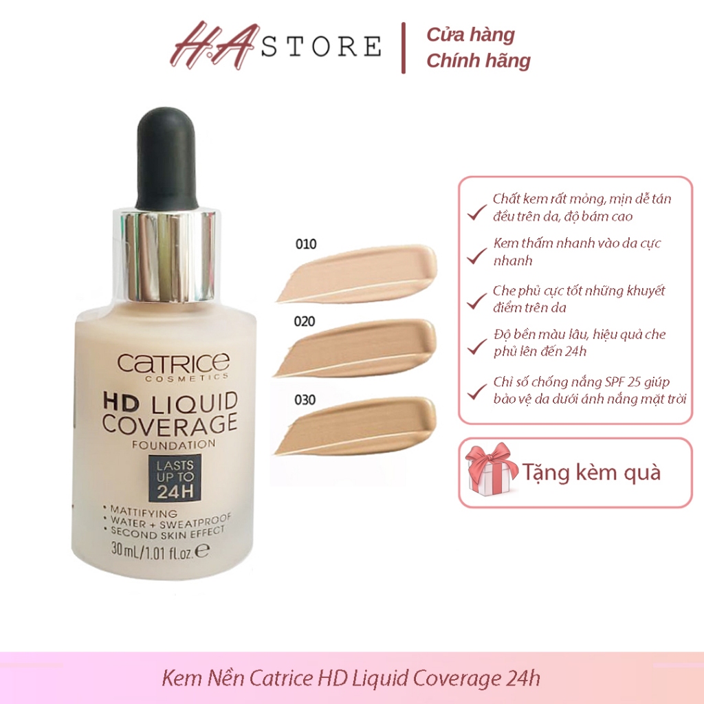 Kem nền Catrice HD Liquid Coverage Foundation che phủ tự nhiên tạo độ mịn màng cho da 30ml (mocnhi) | BigBuy360 - bigbuy360.vn