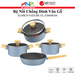 Bộ Nồi Chống Dính Elmich Nature Mầu Xanh Bắc Âu EL-5206MG04 (Nồi Size 18, 20, 24cm - Chảo Size 26cm)