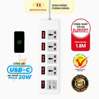 Ổ cắm điện đa năng HONJIANDA Sạc Nhanh TYPE-C USB PD20W Mã 06, 3-6 Lỗ Chịu Tải 3300W, Cầu Chì Tự Ngắt