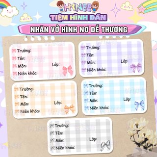 Nhãn Vở Nơ Dễ Thương, Nhãn Dán Vở Cute Hình Nơ - Giấy Nhãn Nơ Hồng Xinh, Nhãn tên Dán Cắt Sẵn - Sticker Nơ