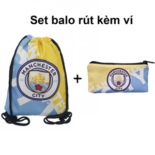 Set balo túi dây rút thể thao kèm ví đựng bút TROY FB họa tiết câu lạc bộ bóng đá, chất liệu vải bố