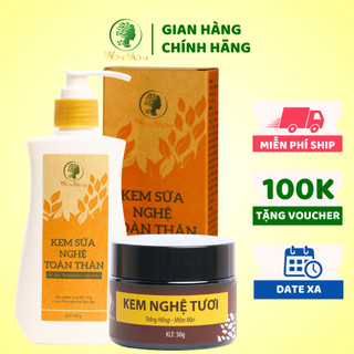 [ Giảm 50K - Đơn 479K ] Combo dưỡng trắng da mặt và body từ thảo mộc Wonmom ( Kem nghệ tươi + Kem sữa nghệ toàn thân )