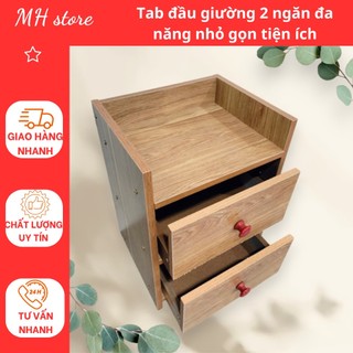 Tủ để đầu giường, tab đầu giường 2 ngăn gỗ MDF cao cấp màu vân gỗ hiện đại, tiện ích