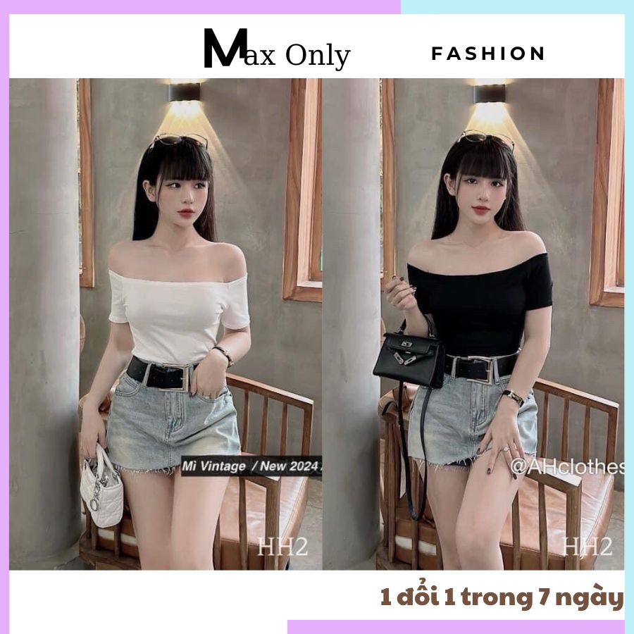 Áo trễ vai cộc nữ ôm body tôn dáng basic dễ phối đồ