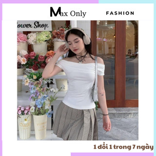 Áo trễ vai cộc nữ ôm body tôn dáng basic dễ phối đồ