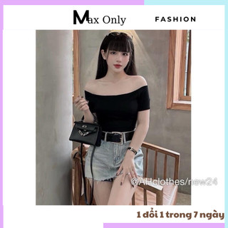 Áo trễ vai cộc nữ ôm body tôn dáng basic dễ phối đồ