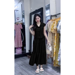 A66 bộ áo sơ mi kèm chân váy xoè