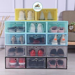 Combo 8 Hộp Đựng Giày, Tủ Đựng Giày Size Lớn Nắp Cứng Nhựa Trong Suốt, Chống Bám Bụi