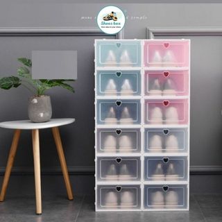 Hộp Nhựa Đựng Giày Dép Nắp Trái Tim Size Nam Nữ, Tủ Đựng Giày Đa Năng Chịu Lực Cao