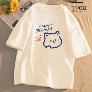Áo Thun Unisex Mèo HAPPY PLANET Form Rộng Nam Nữ by JOLI Phong Cách Ulzzang J Joli Trendy
