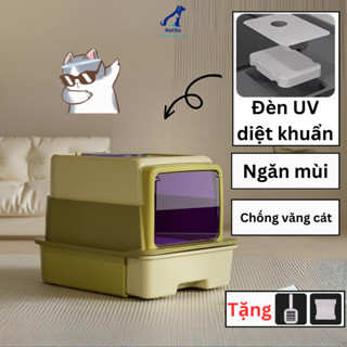 Nhà vệ sinh cho mèo NatSu Pet có đèn UV khử khuẩn, hai cửa, thiết kế ngăn kéo, chống văng cát, tặng xẻng túi hút mùi