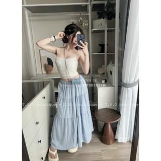 Set áo hoa nhí mix chân váy xanh siêu mát siêu thoải mái bên trong áo có đệm ngực hàng QCCC