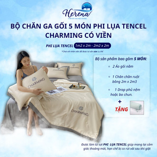 Bộ chăn ga gối 5 món phi lụa tencel charm viền sang trọng herena