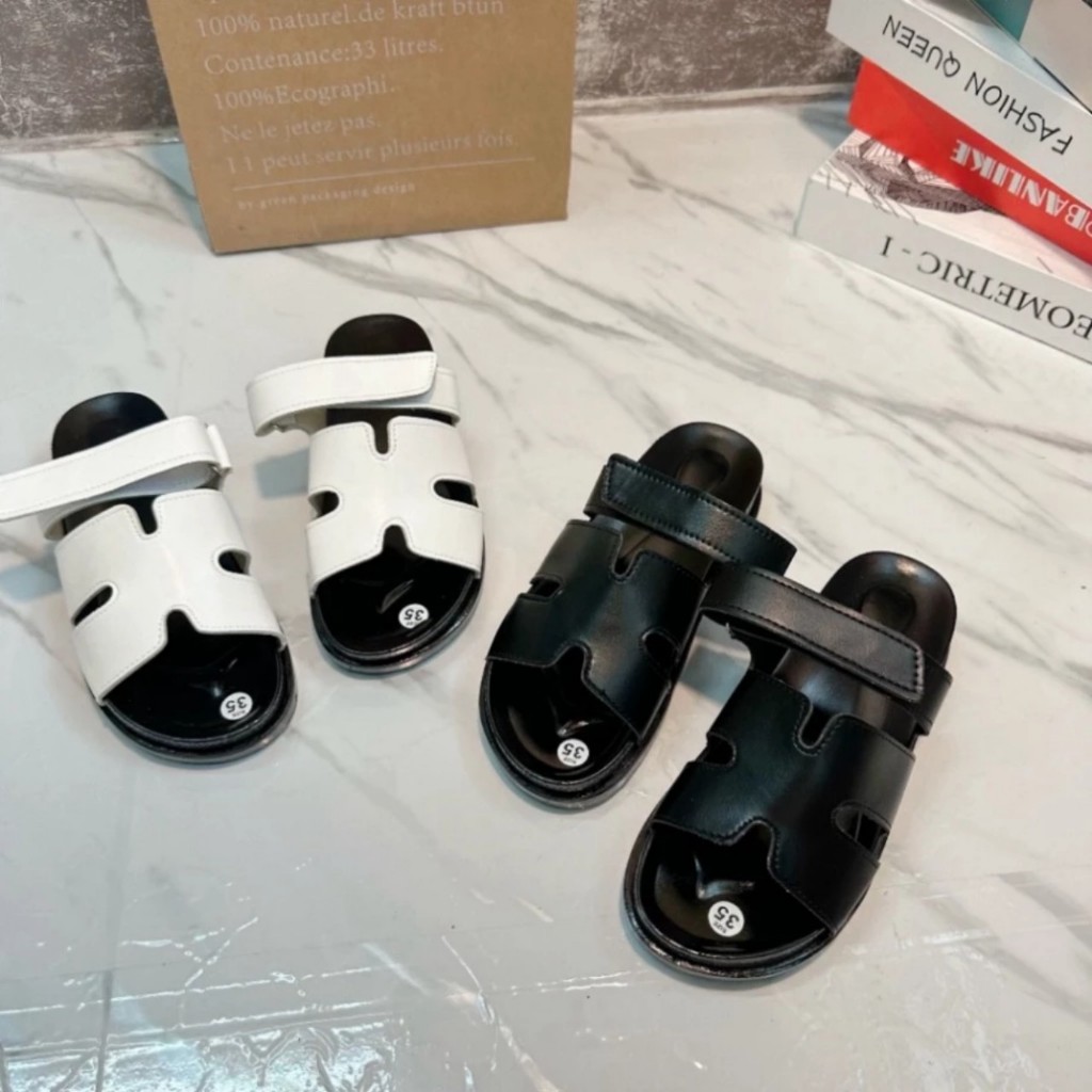 Dép Hm quai ngang chữ H, sandal H quai cài da mềm thời trang nữ đơn giản, nữ tính