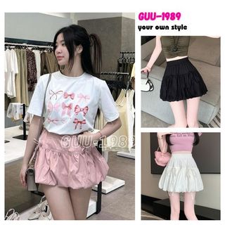 Chân váy ngắn đính nơ dễ thương, dáng bí phồng, cạp chun bồng xòe, kiểu dáng hiện đại, trẻ trung - GUU1989 CV35
