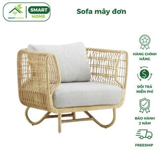 Sofa mây ghế đơn SMARTHOMES mây tự nhiên ngồi thư giãn phòng khách ban công sân vườn cao cấp