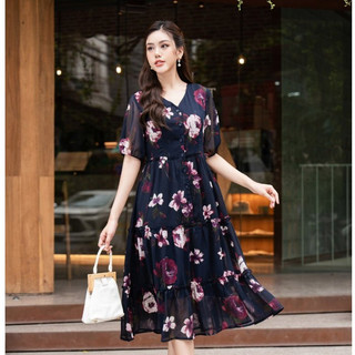 Đầm Maxi Cổ Tim Chiết Eo Váy Tầng LAMER Bigsize L63M21H061