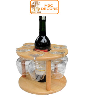 Kệ Đựng Chai Rượu Kết Hợp Để Ly Tiện Lợi, Kệ Rượu Kich Thước 24x24x17 cm - Gỗ Cao Su Bền Đẹp - Gỗ Đức Thành 27041K