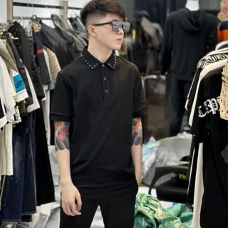 Áo Polo Nam Va Len Ti Nô Đính Đá Cổ Áo Siêu Chất - Polo Nam Nữ Va Len Ti Nô Cao Cấp New 2024