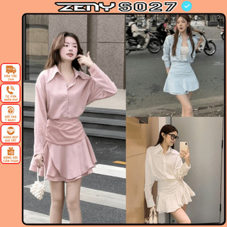 Set váy áo sơ mi cổ Đức dài tay kèm chân váy xoè đuôi cá bèo tầng, set bộ đồ nữ công sở phong cách HQ s027 ZENY STUDIOS