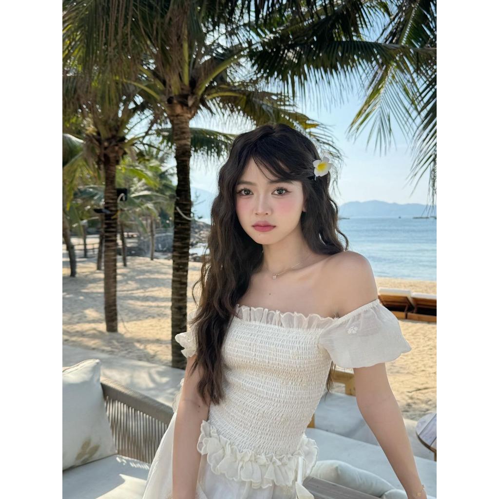 Đầm Maxi Xoè Trễ Vai Thiết Kế Xẻ Tà, Đầm Cổ Vuông Tay Phồng Phù Hợp Cho Nàng Đi Biển, Đi Du Lịch Vải Mềm Đẹp, Thoải Mái | BigBuy360 - bigbuy360.vn