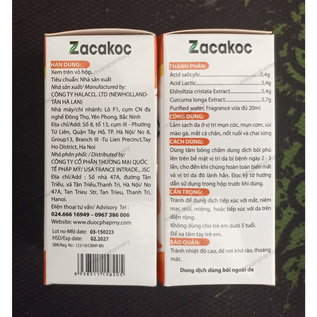 Zacakoc 20ml - Dùng cho mụn cóc, mắt cá chân, nốt ruồi, sùi mào gà