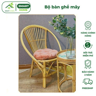 Bộ bàn ghế mây SMARTHOMES ban công, ghế thư giãn lưng cao, phù hợp không gian gia đình quán cafe