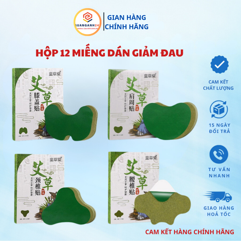 Hộp 12 miếng dán ngãi cứu QA HAPPY LIFE giúp giảm đau mỏi xương khớp,lưu thông tuần hoàn máu
