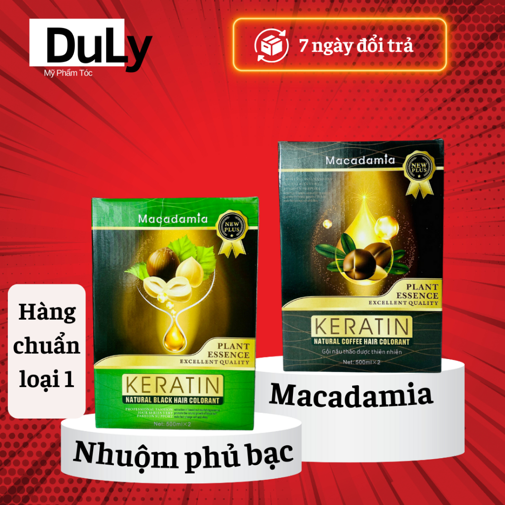 Thuốc nhuộm tóc đen phủ bạc KERATIN MACADAMIA 500ML - nhuộm tóc Ld88 500mlx2 nguyên liệu thảo dược