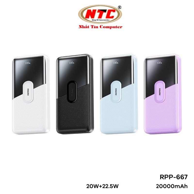 Pin sạc dự phòng Remax RPP-667 20000mAh sạc nhanh QC 3.0 22.5W & TypeC PD 20W - Hãng phân phối