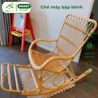 Ghế mây bập bênh SMARTHOMES có gác chân dùng thư giãn đọc sách xem phim phòng khách ban công