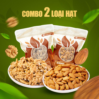 Combo 2 loại hạt dinh dưỡng gồm hạt óc chó vàng, hạt hạnh nhân sấy chín TANU NUTS